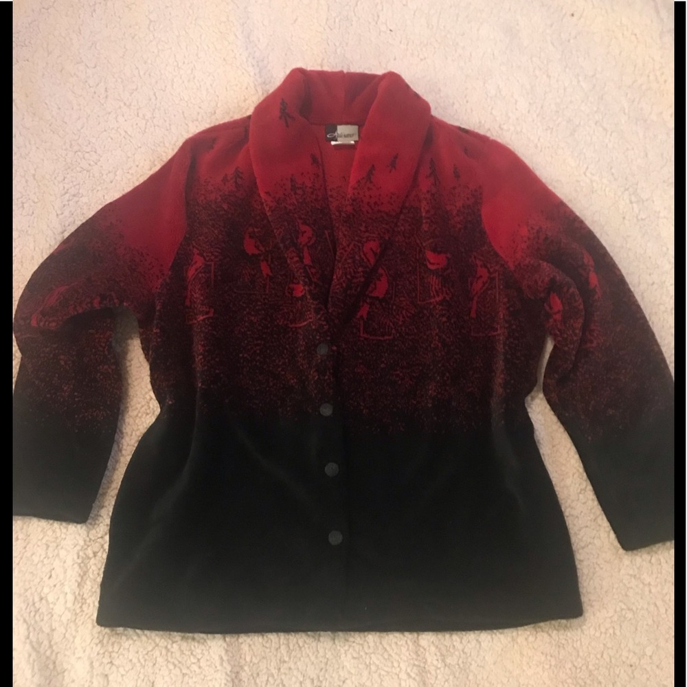 Artisans L Cardinals & forest tree coat w pockets
